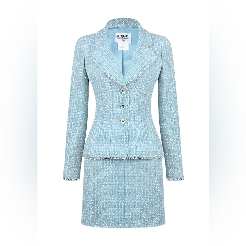 Chanel 1997 Blue White Princess Diana Tweed Suit. - Picture 1 of 16